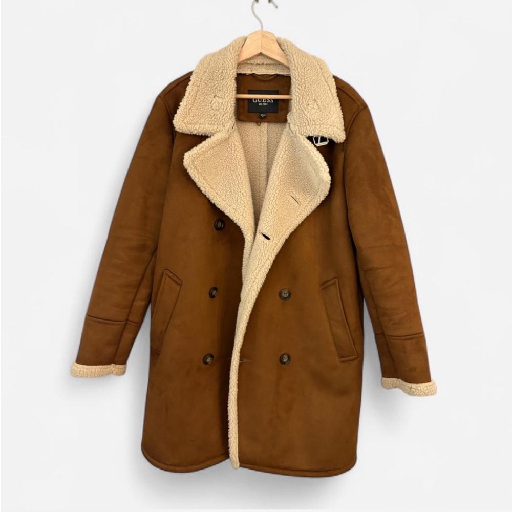 GUESS Men’s Brown Sherpa Overcoat